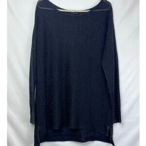 Eileen Fisher Women's Large Black Sparkly Sheer Long Sleeve Pullover Linen Blend
